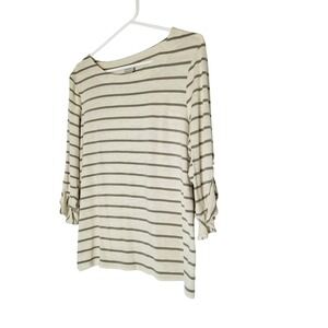 Chicos Striped 3/4 Sleeve Top Casual  Comfort Tunic Shirt 2P‎ LP Business Ruffle
